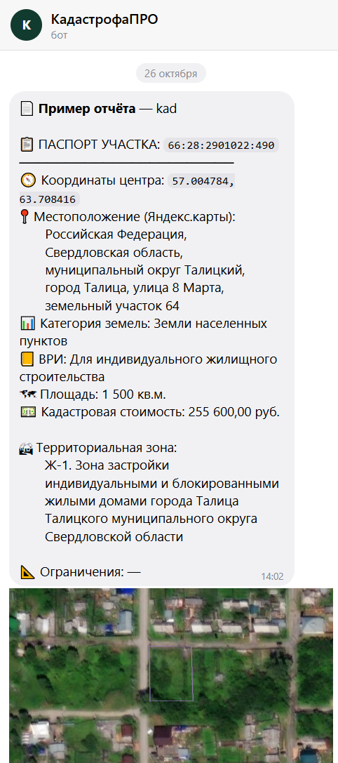 Паспорт участка в Telegram-боте